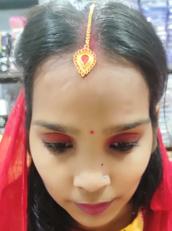 (Pack_Of_2)_Assamese_Traditional_Copper_Gold_Plated_Red_Colour_Maang_Tikka_For_Women